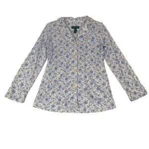 Lauren Ralph Lauren Women's COTTON Blue White Floral PJ Sleep Night Shirt Size S